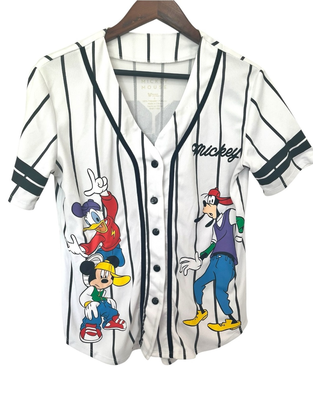 Disney White & Black Striped Baseball-Style Button Down with Characters